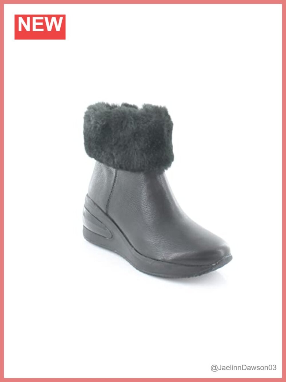 Wedge Heel Ankle Bootie - Leather & Textile Faux Fur Trim Zip